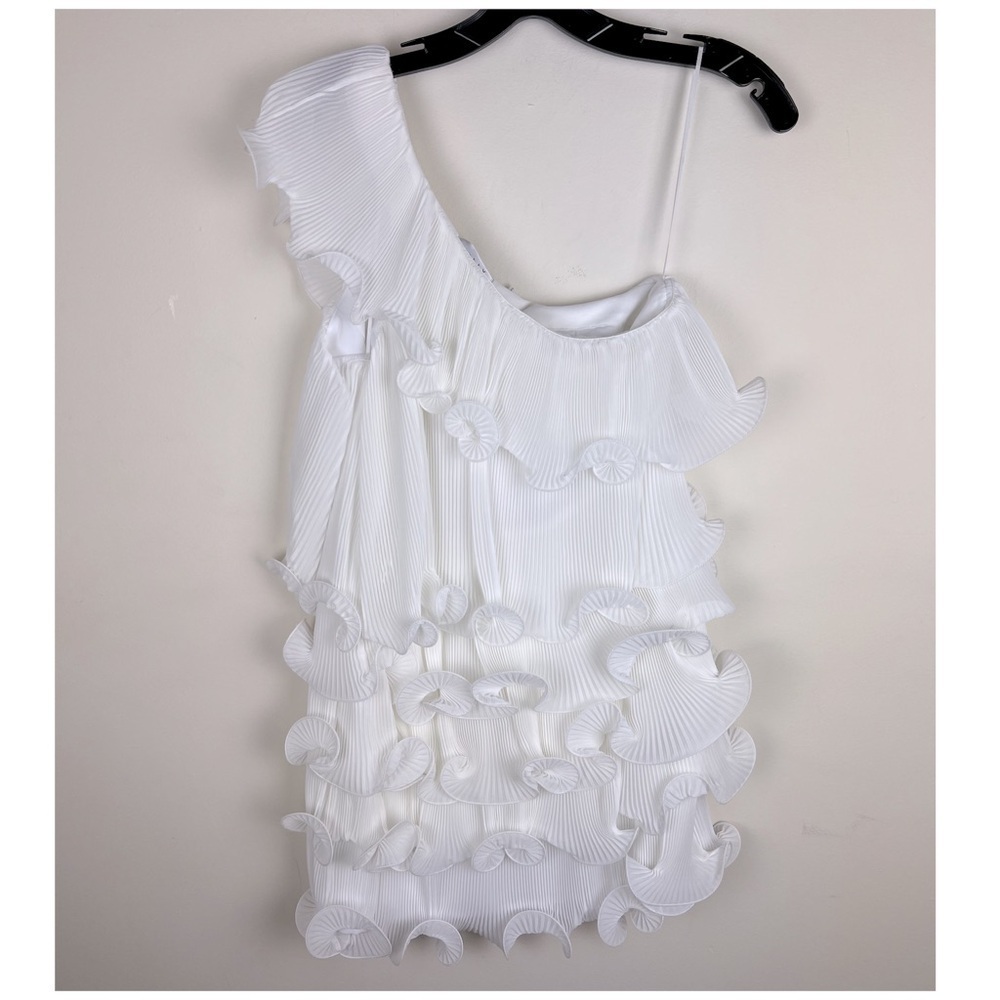 Milly | Blakely One Shoulder Tiered Ruffled Mini Dress White | 4 - Picture 10 of 16